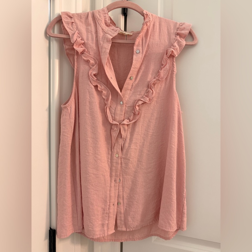 Entro Blush Ruffled Button-Down Blouse